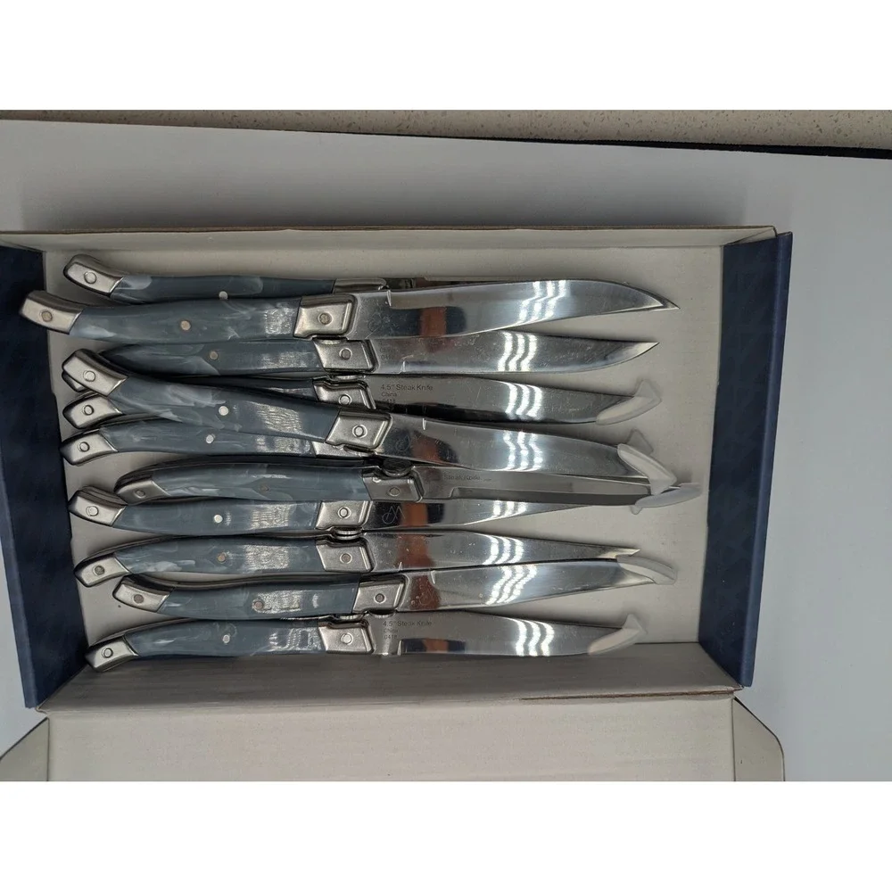 Wolfgang Dusty Blue Marbled Plastic Handle 12 pc